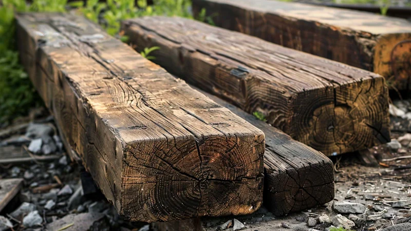 Stack of railway sleepers