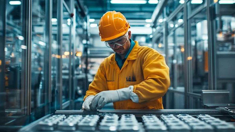 Workman in battery production facility