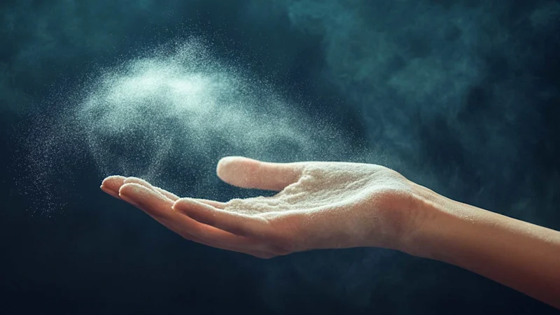 Woman putting talc on hand
