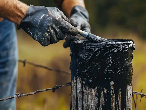 Painting a fence post with creosote