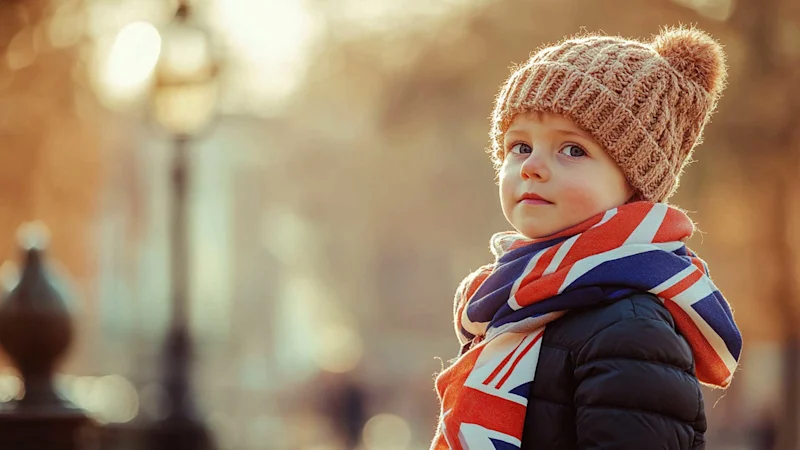 Child wrapped in UK flag