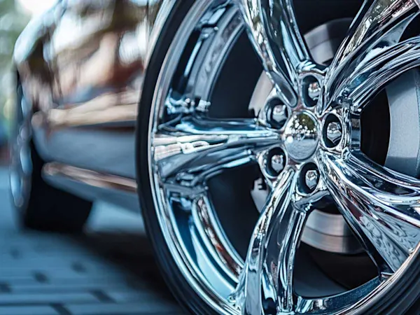 Close-up of decorative chrome alloy wheel
