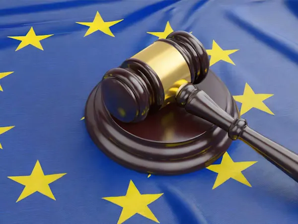 Gavel on a EU flag