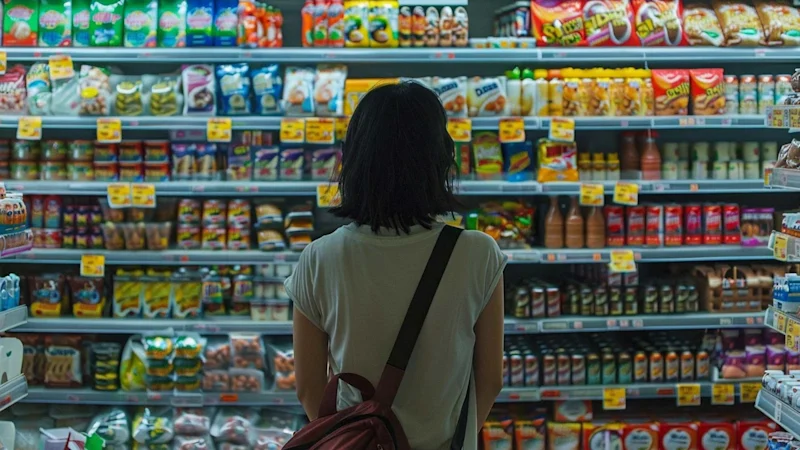 Woman looking a packaged food