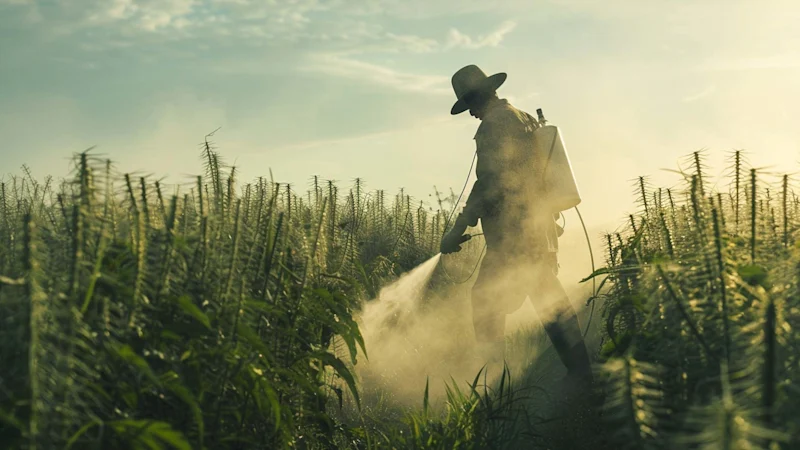 Farmer spraying pesticides