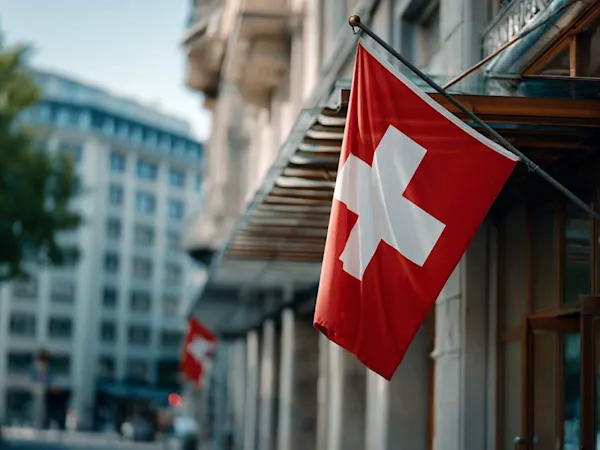 Swiss flag outside building
