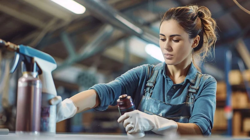Woman spraying adhesives