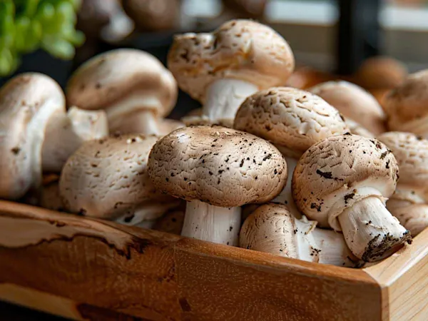 Box of button mushrooms