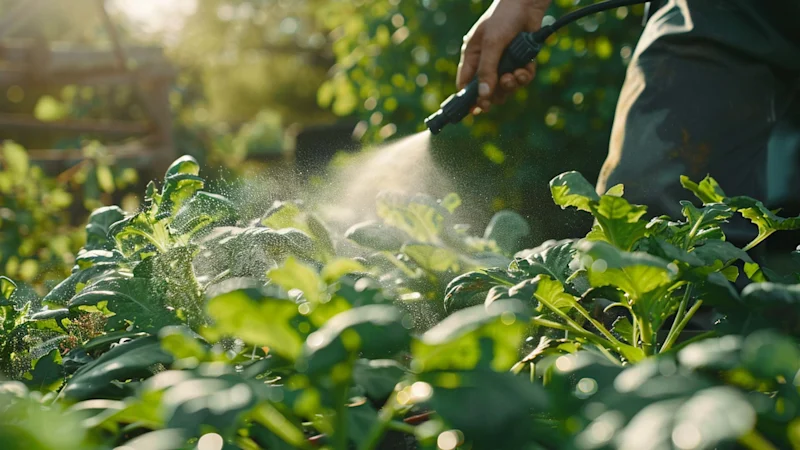 Farmer spraying pesticide on crop
