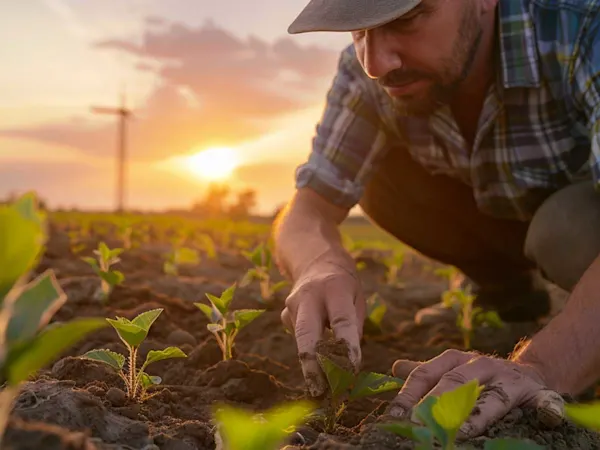Farmer planting sunflower seeds
