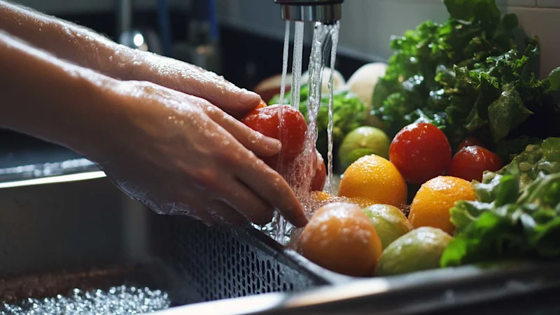 Person washing vegetables