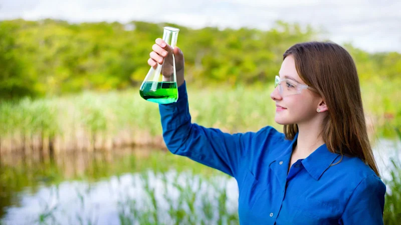 Person inspecting water beside a lake