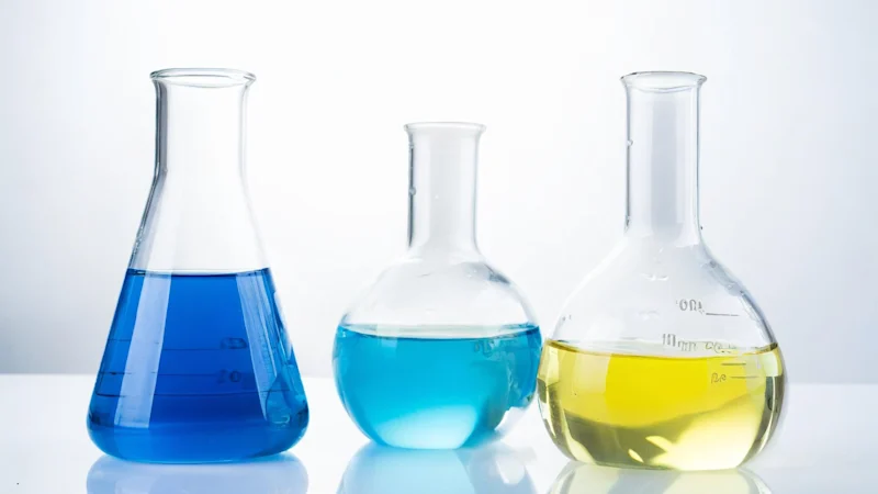 Glass containers with liquid in a lab