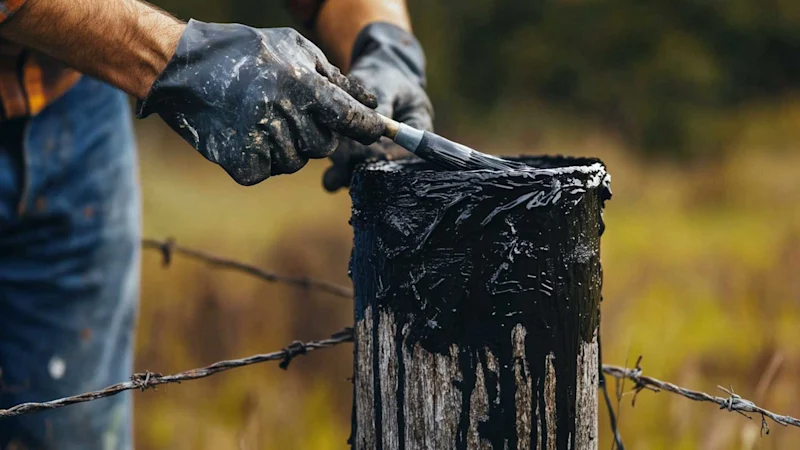 Painting a fence post with creosote