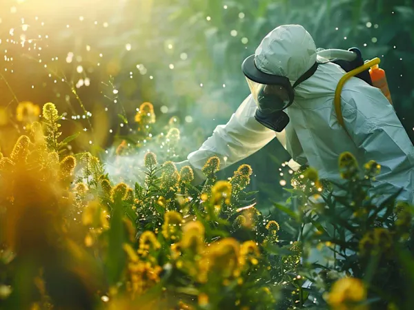 Person spraying pyrinex chlorpyrifos insecticide