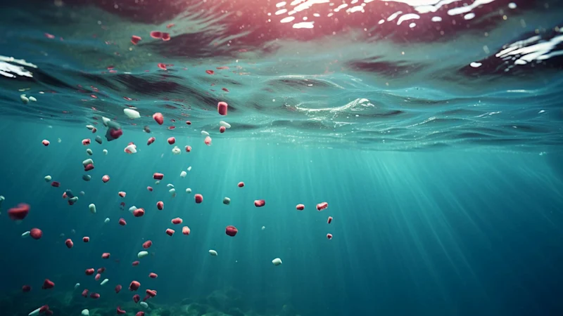 Plastic pellets floating in the sea
