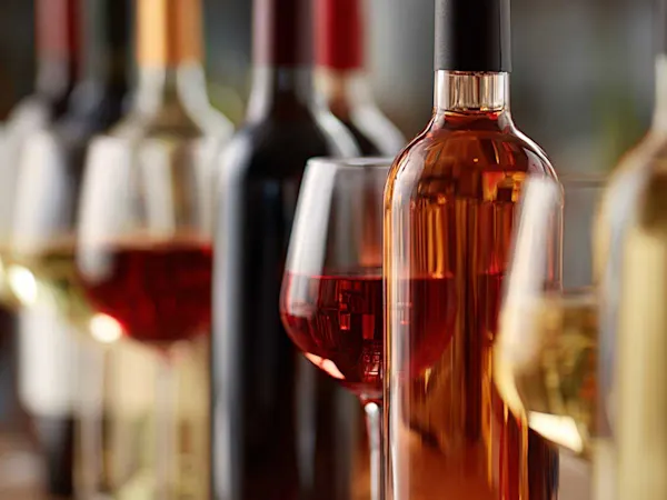 Wine glasses and bottles