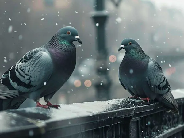 City pigeons on a wall