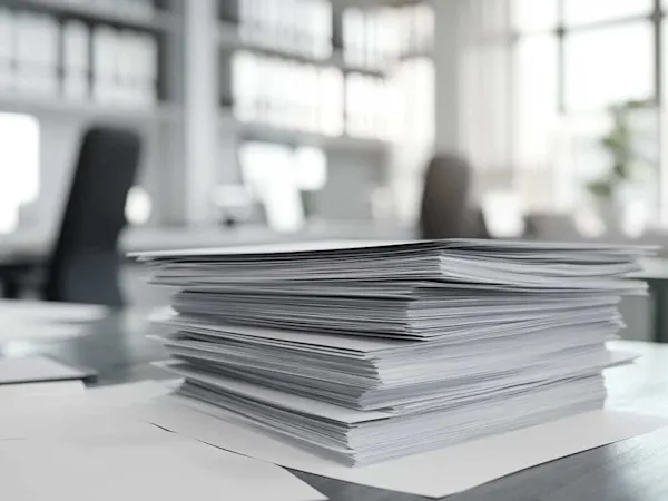 Stack of paper on a desk