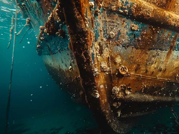 Marine fouling adhering to the ship hull underwater