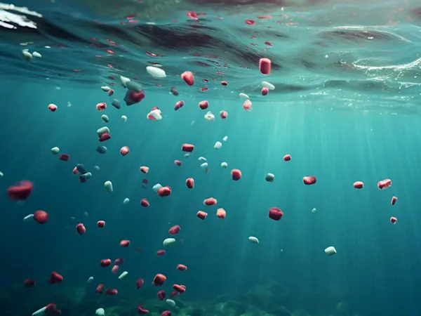 Plastic pellets floating in the sea
