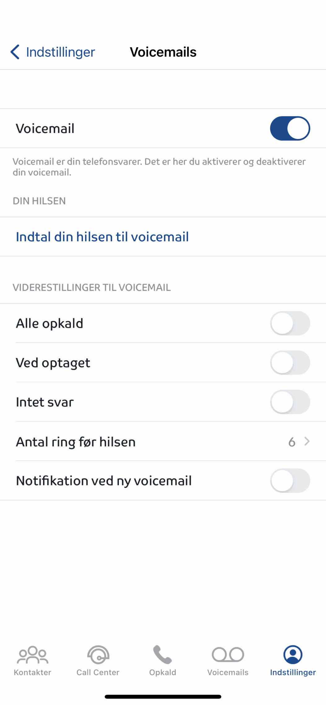 Notifikation ved ny voicemail i Assist app