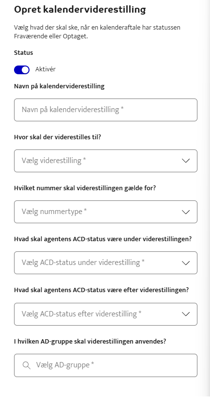 Opret kalenderviderestilling