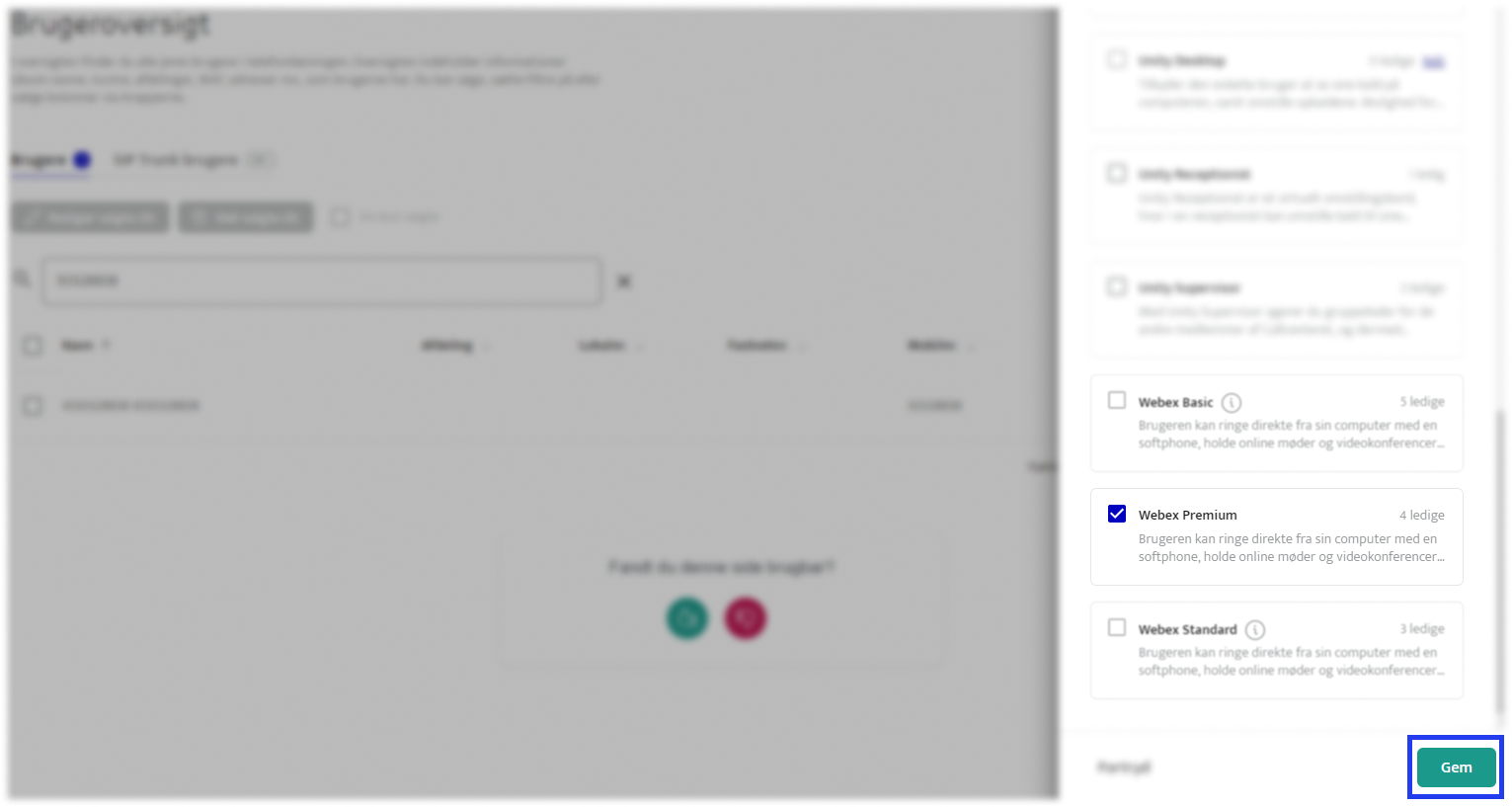 Find og vælg Webex licensen Scale