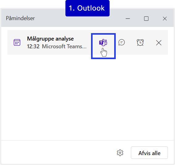 Der ses Outlook påmindelse til møde