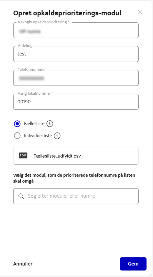 Opret opkaldsprioritet