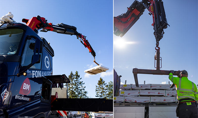byggelementer leveres med lastebil og kran