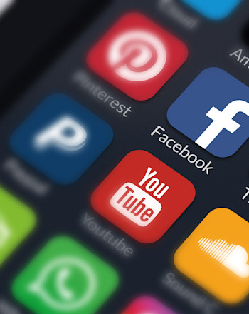 Icons for social media sites Facebook, Twitter, YouTube, Pinterest, Instagram and other sites that Abundantly Social providers social media marketing services for.