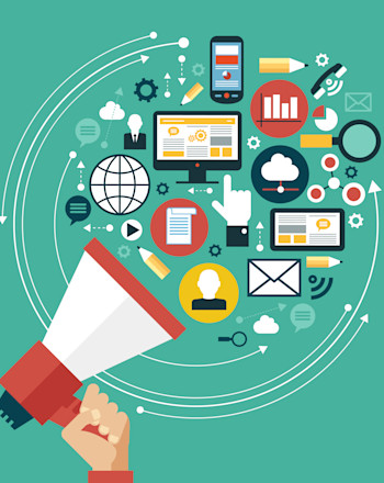 A megaphone magnifying the voice of authors and small businesses across the digital marketing space.