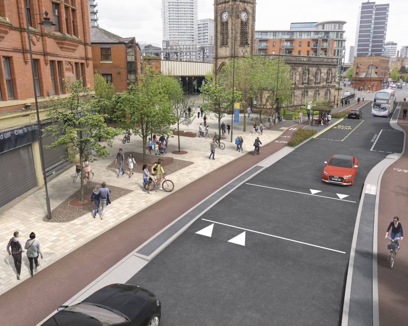 A visualisation of how Chapel Street East could look with new cycling and walking improvements