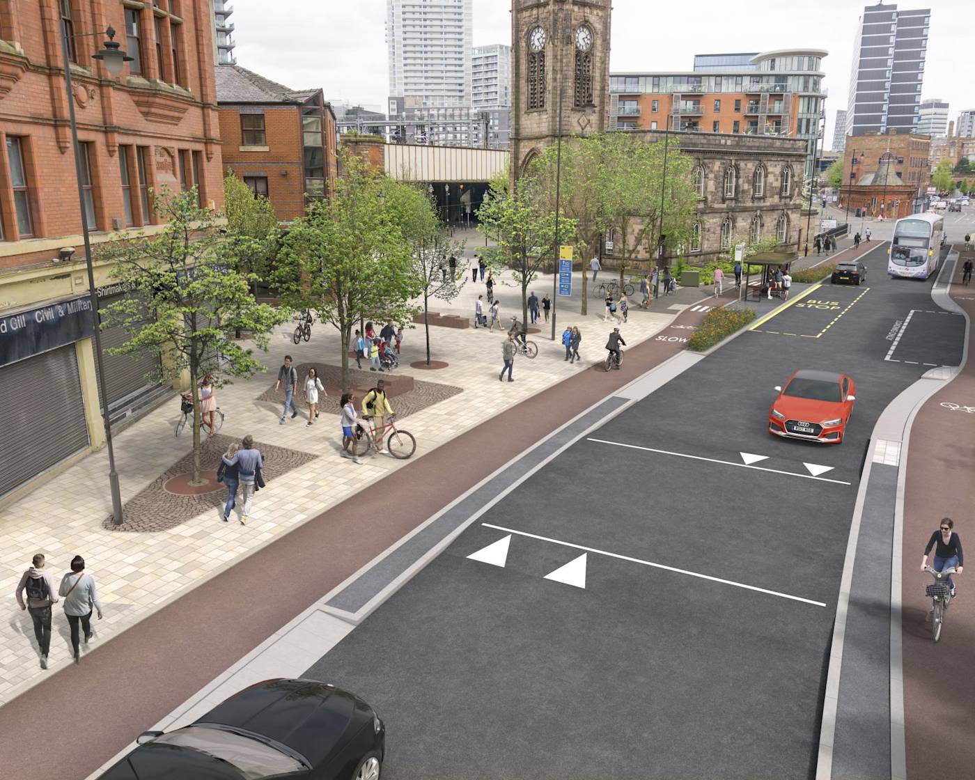 A visualisation of how Chapel Street East could look with new cycling and walking improvements