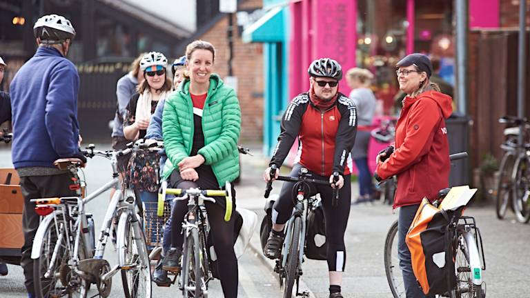 Group of bike riders on the road in chorlton