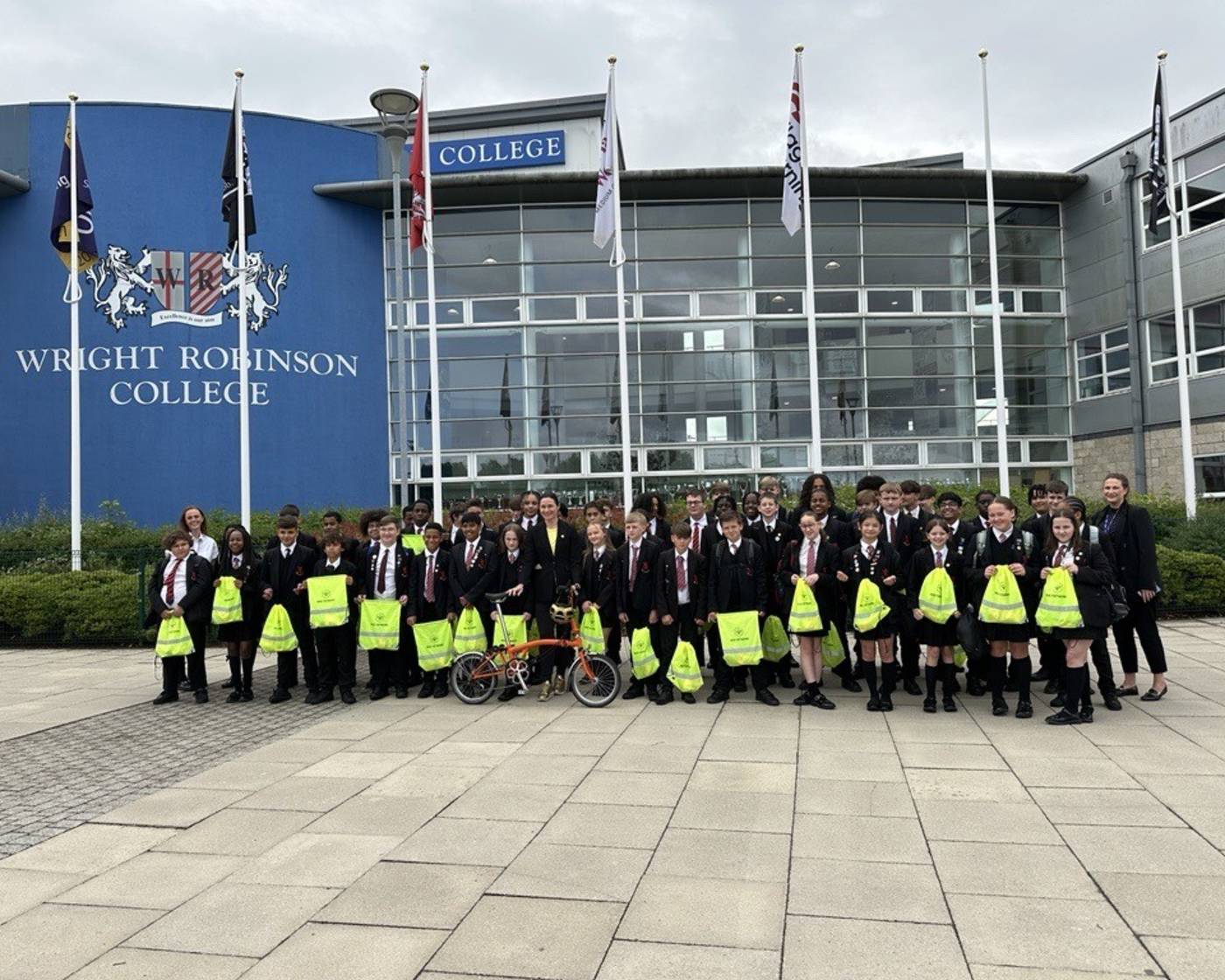 Dame Sarah with pupils at Wright Robinson College