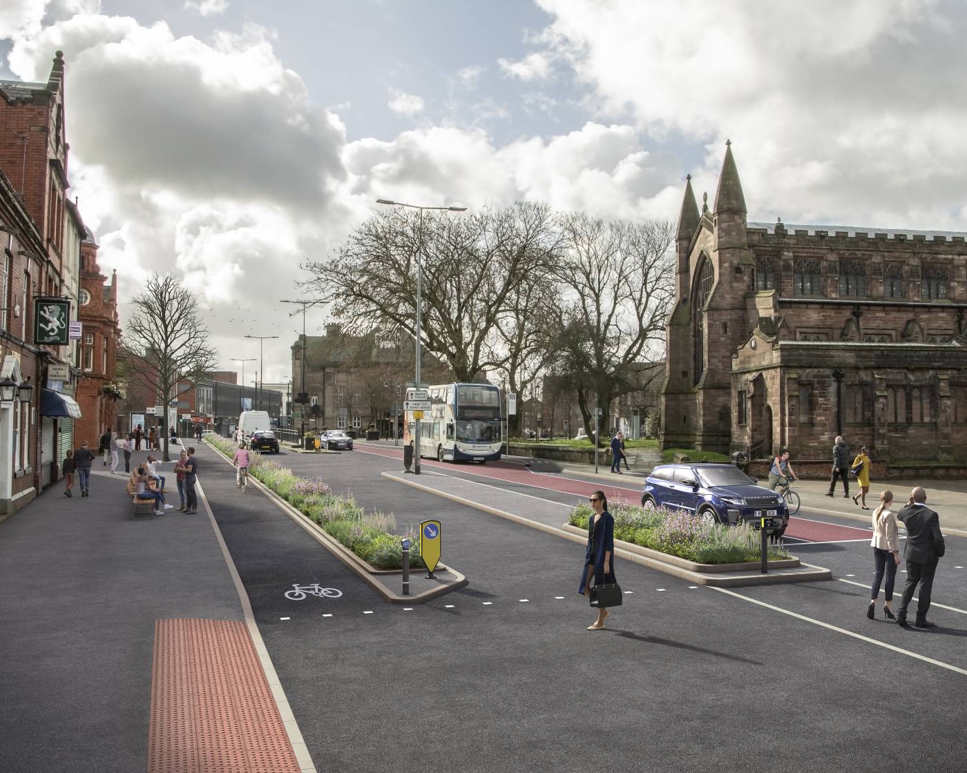 A visualisation of how cycling and walking facilities in Leigh could look 