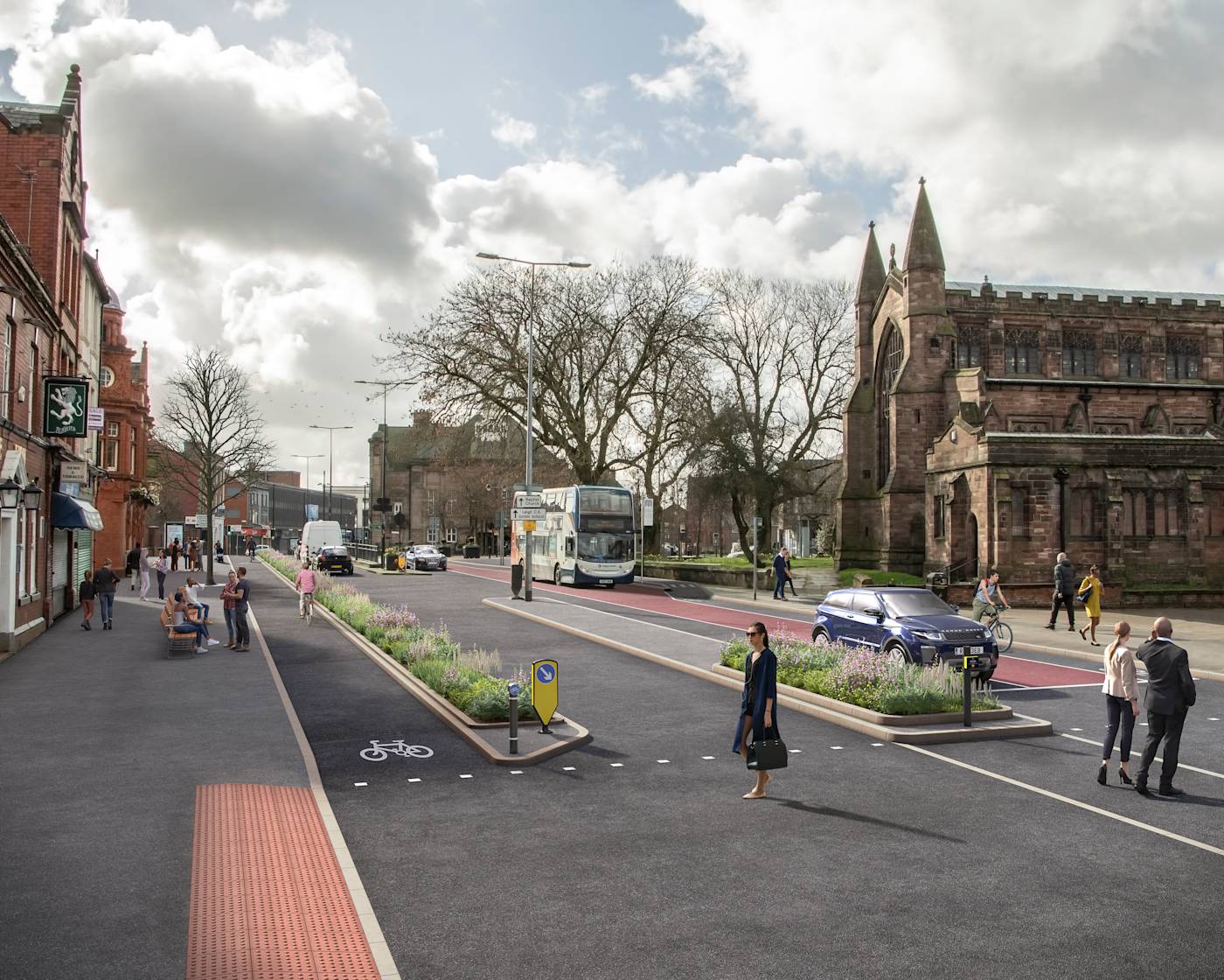 A visualisation of how cycling and walking facilities in Leigh could look 