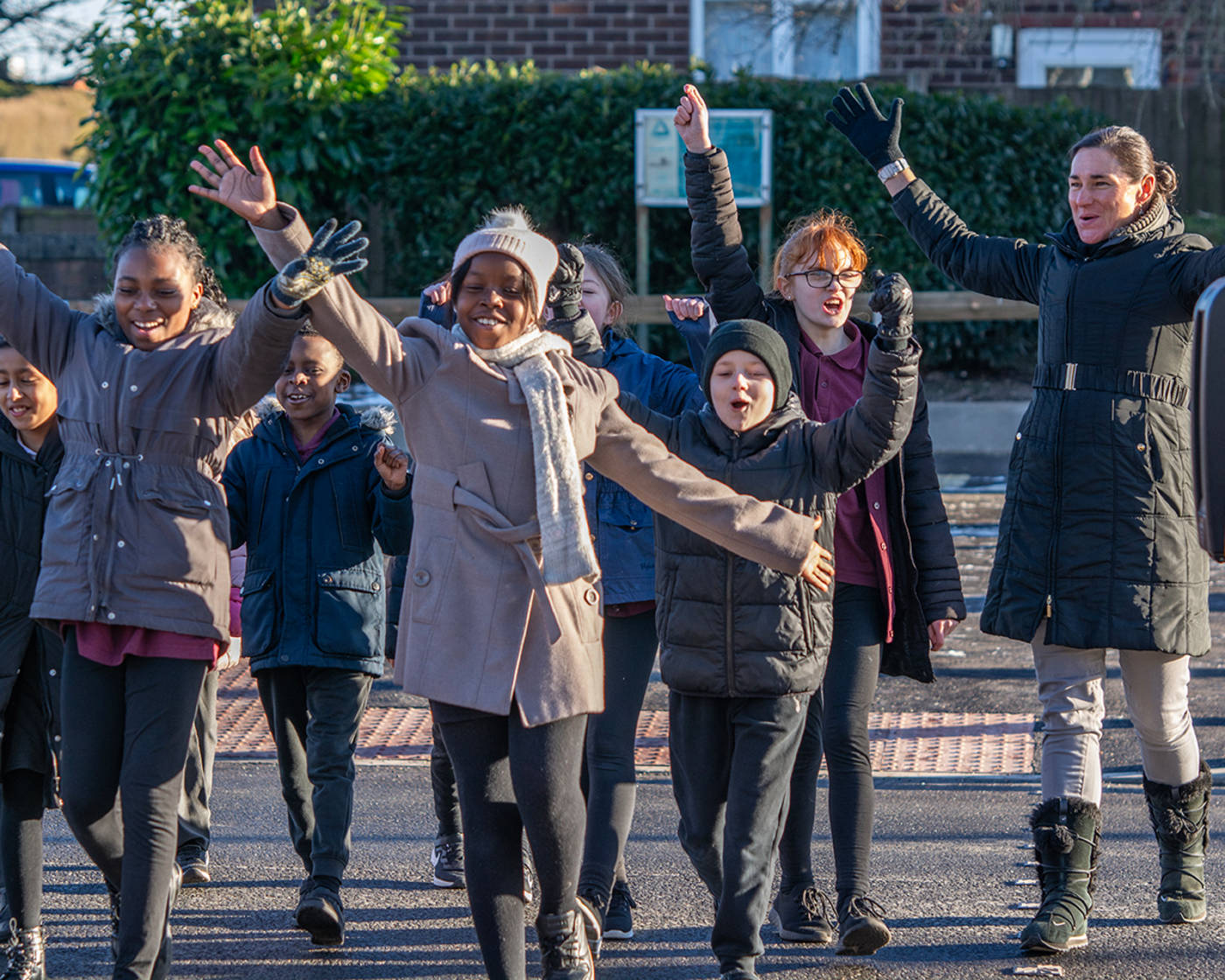 Children using a new crossing to get to school