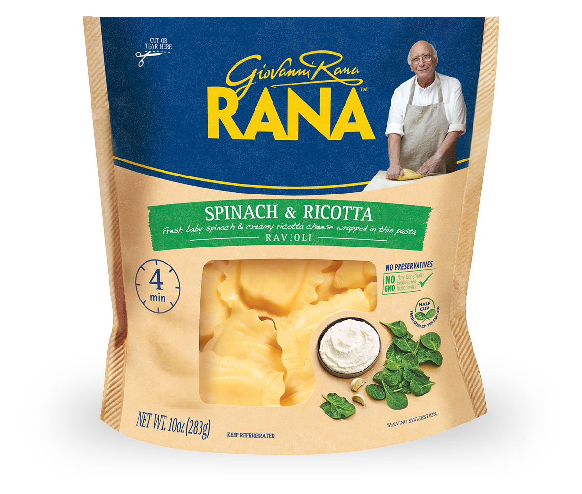Giovanni Rana Ravioli Mozzarella Cheese Filled Italian Pasta Bag (Family  Size, 18oz, Fresh), Refrigerated 