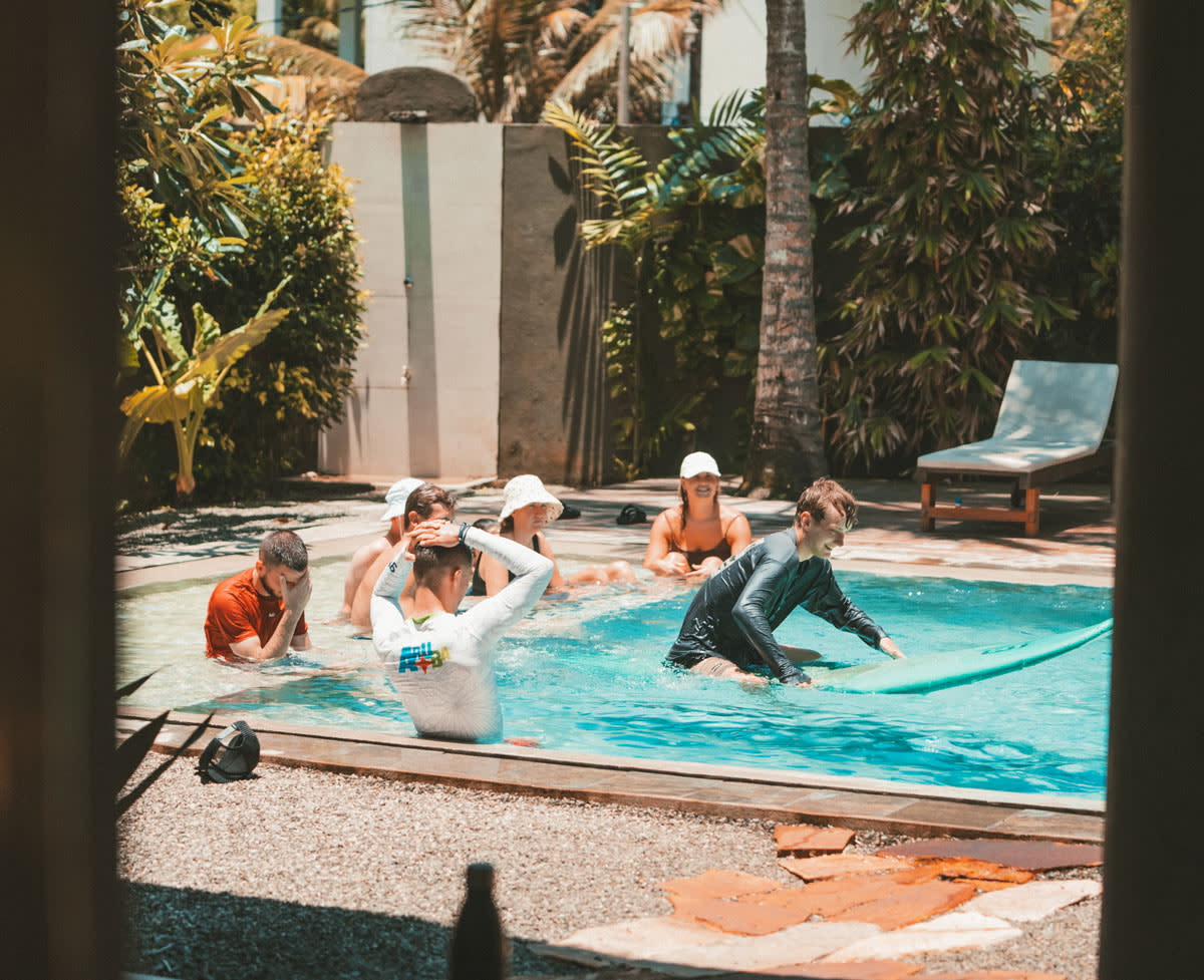 happy people pool surf training lapoint surfcamp