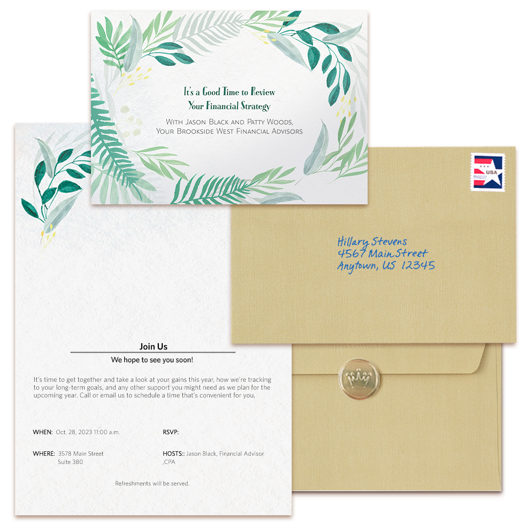 Green Leaf Invitation SKU and Addressed Envelope