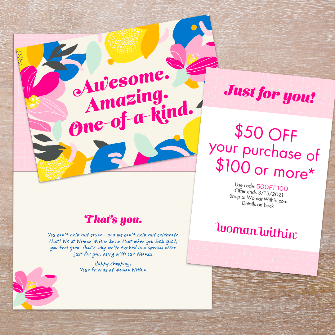 Woman Within Awesome Amazing One-of-a-kind Card and Coupon Lifestyle Image