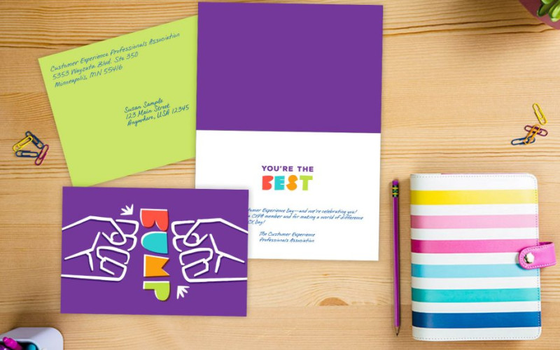 P fist bump card inside envelope personalization