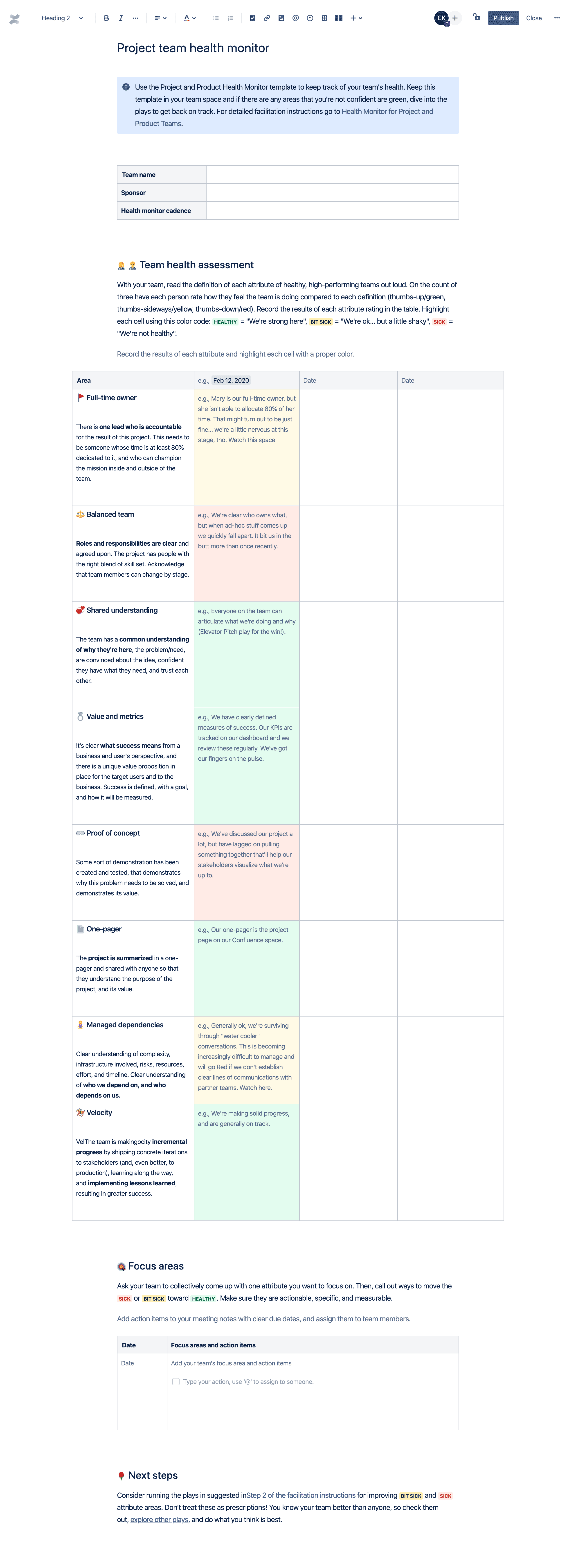 Project team health monitor preview.