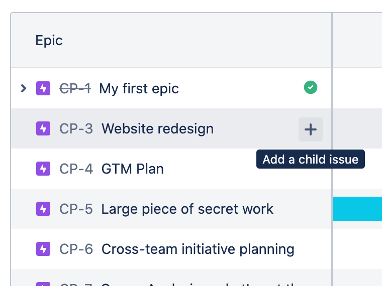 Add child issue hover