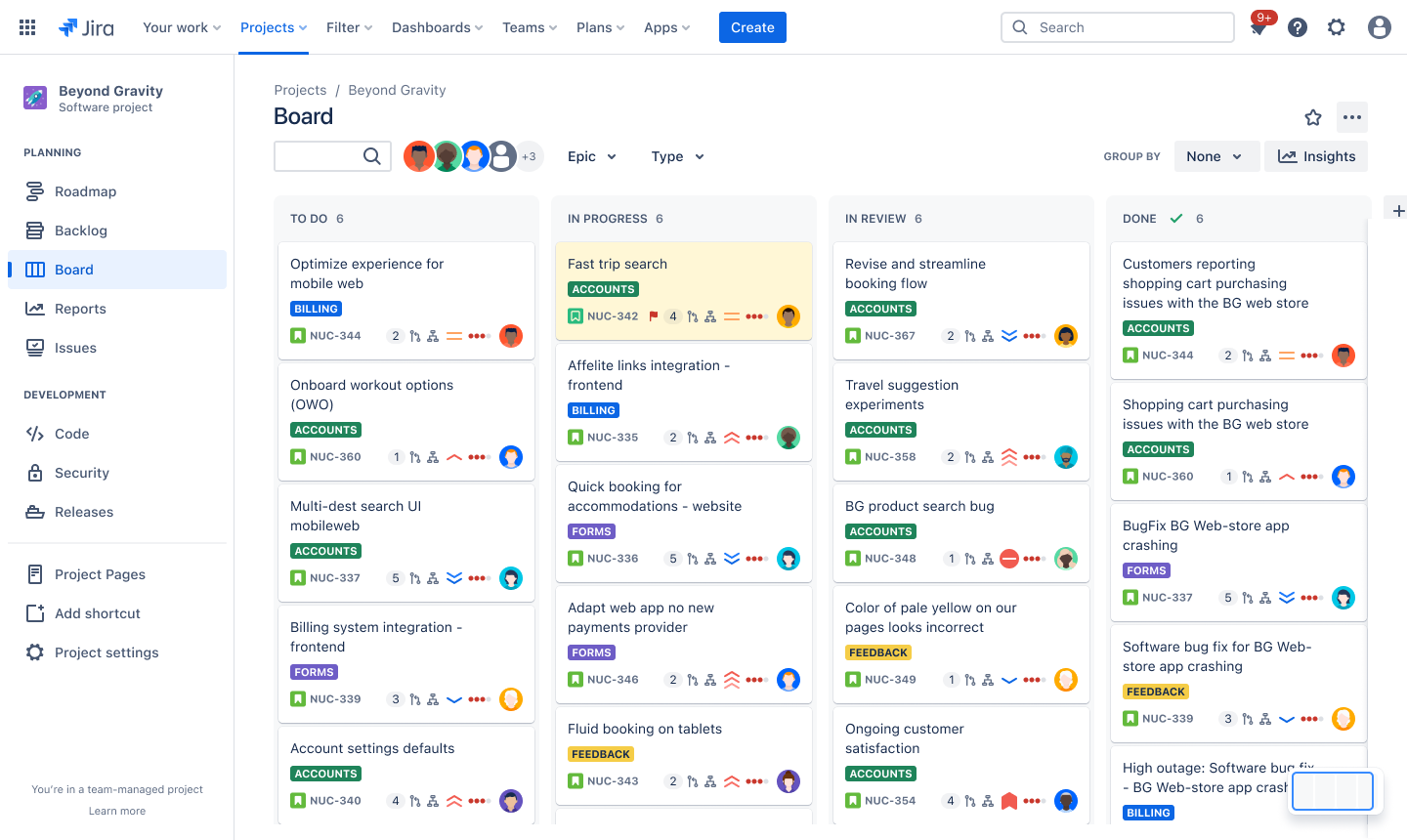 Screenshot of board view in Jira