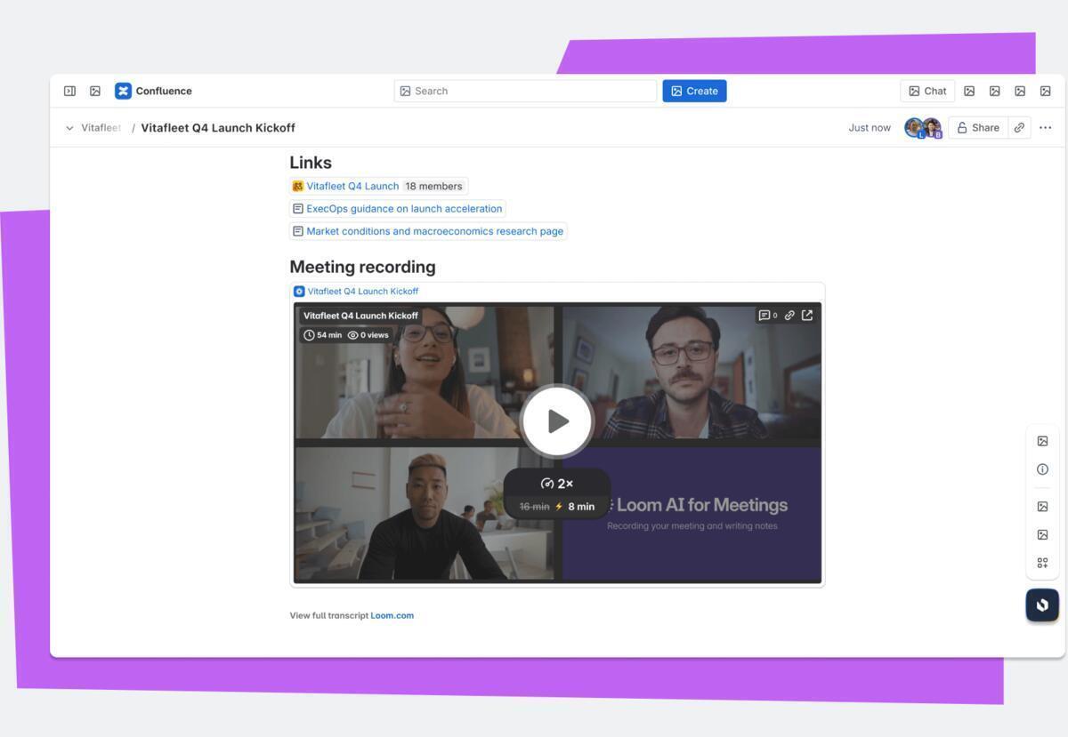 Preview of Loom recording in Confluence