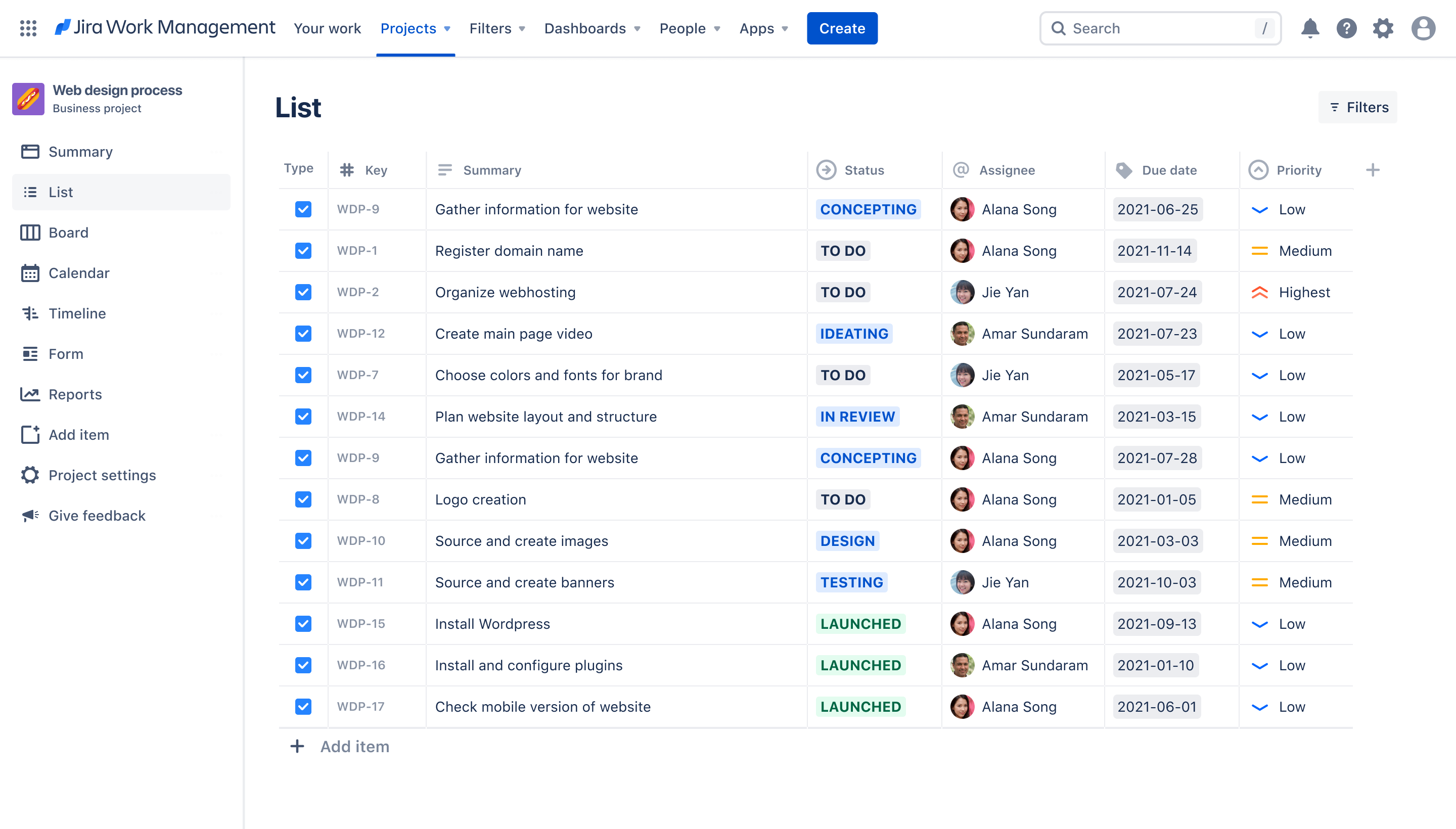 Preview of list view in Jira